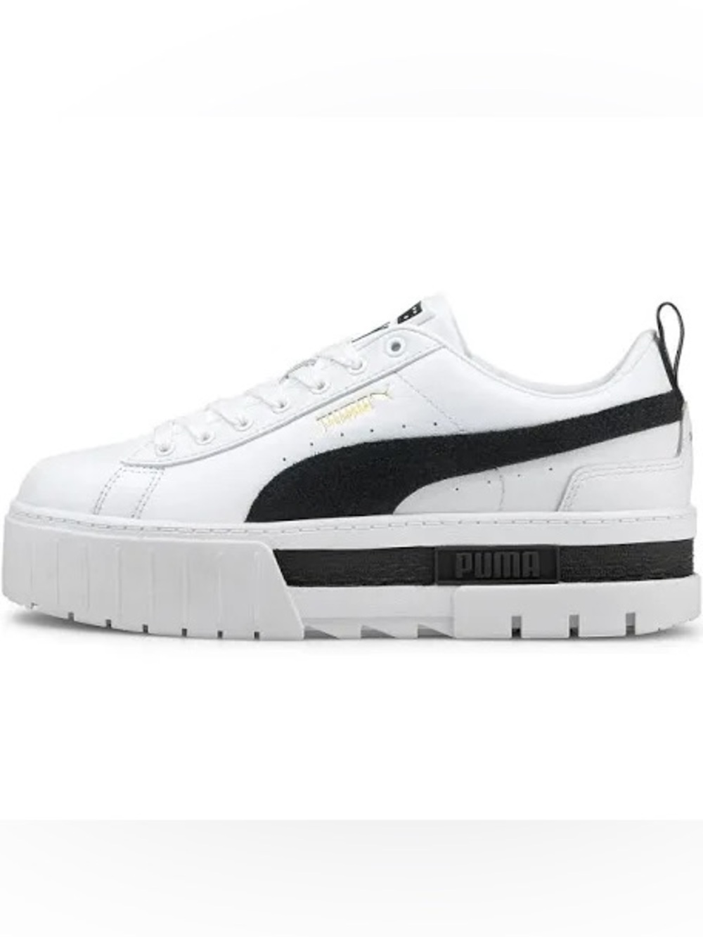 PUMA Mayze Leather Platform Sneakers White Black 381983-01 Women Size 8